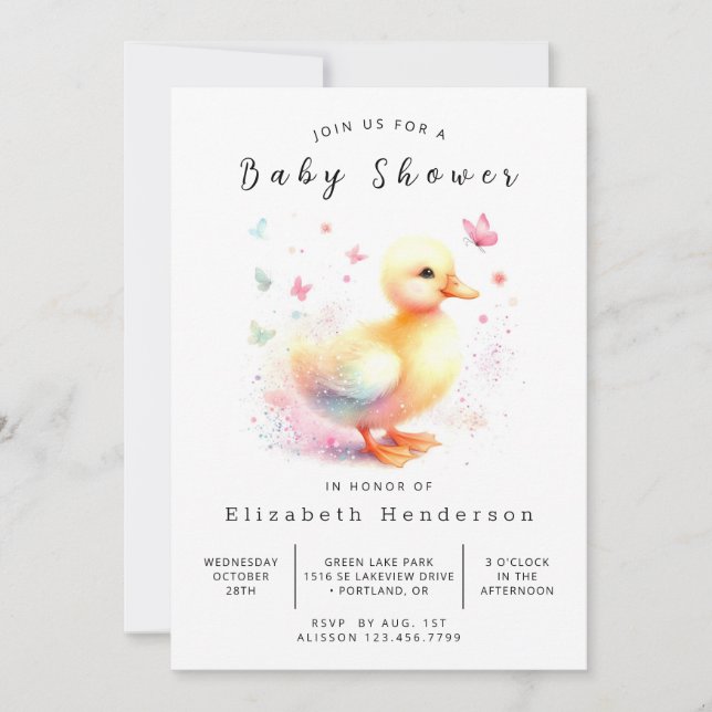 Watercolor Editable Duck Baby Shower Invitation (Front)