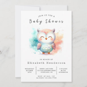 Watercolor Editable Owl Baby Shower Invitation