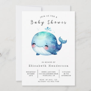 Watercolor Editable Whale Baby Shower Invitation