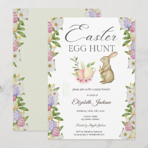 Watercolor Eegs Bunny Flowers Brunch & Bubbly Invitation