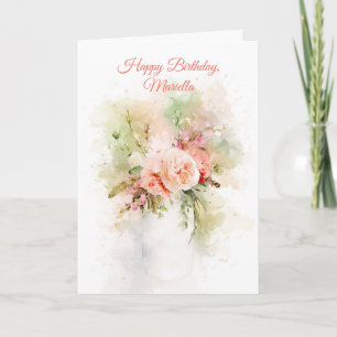 Watercolor Effect Flowers in Vase Birthday  Card