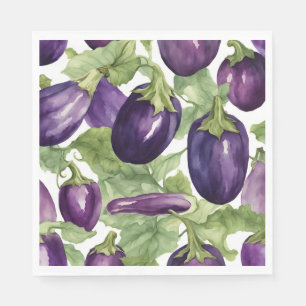 Watercolor Eggplant Garden Botanical Pattern Napkin