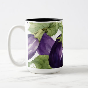 Watercolor Eggplant Garden Botanical Pattern Two-Tone Coffee Mug