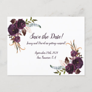 Watercolor Eggplant Purple Floral Save The Date Invitation Postcard