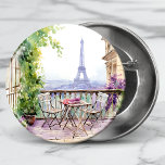 Watercolor Eifel Tower Paris French Cafe 6 Cm Round Badge<br><div class="desc">Watercolor Eifel Tower Paris French Cafe Buttons features a watercolor french cafe seating area with Paris and the Eifel Tower in the background. Created by Evco Studio www.zazzle.com/store/evcostudio</div>