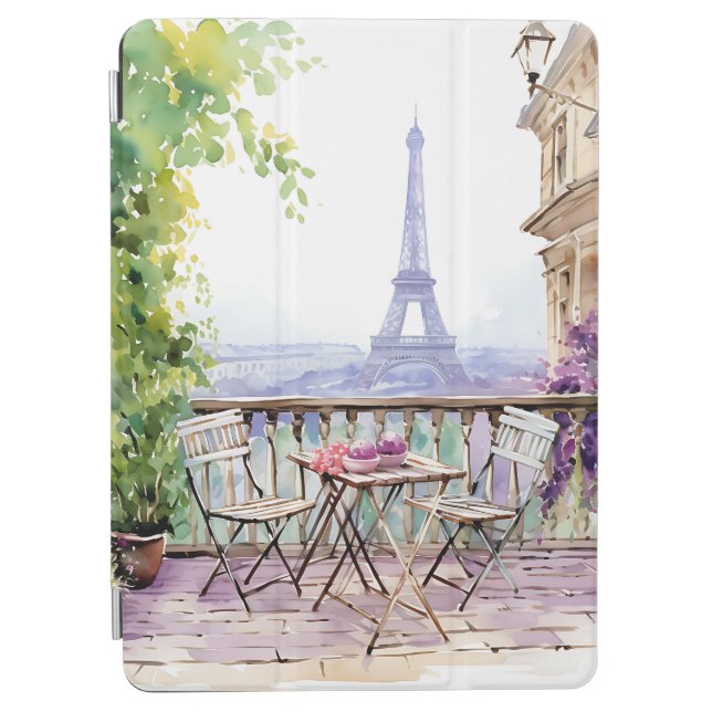 Watercolor Eifel Tower Paris French Cafe iPad Air Cover (Front)