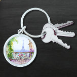 Watercolor Eifel Tower Paris French Cafe Key Ring<br><div class="desc">Watercolor Eifel Tower Paris French Cafe Keychain features a watercolor french cafe seating area with Paris and the Eifel Tower in the background. Created by Evco Studio www.zazzle.com/store/evcostudio</div>