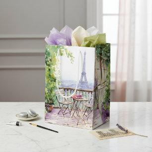 Watercolor Eifel Tower Paris French Cafe Medium Gift Bag