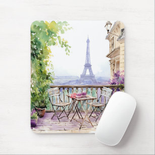 Watercolor Eifel Tower Paris French Cafe Mouse Mat