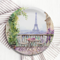 Watercolor Eifel Tower Paris French Cafe