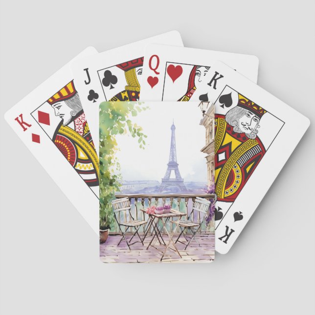 Watercolor Eifel Tower Paris French Cafe Playing Cards (Back)