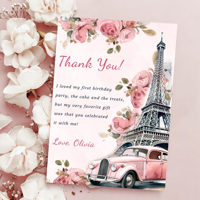 Watercolor Eiffel Tower Birthday Thank You Card (Creator Uploaded)