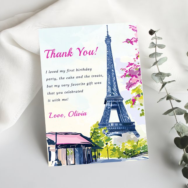 Watercolor Eiffel Tower Birthday Thank You Card (Creator Uploaded)