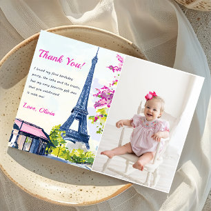 Watercolor Eiffel Tower Birthday Thank You Card