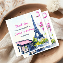 Watercolor Eiffel Tower Paris 1st Birthday Party