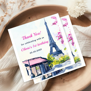 Watercolor Eiffel Tower Paris 1st Birthday Party Napkin