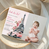 Watercolor Eiffel Tower Paris 2nd Birthday Photo