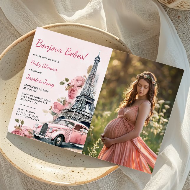 Watercolor Eiffel Tower Paris  Baby Shower Photo  Invitation (Creator Uploaded)