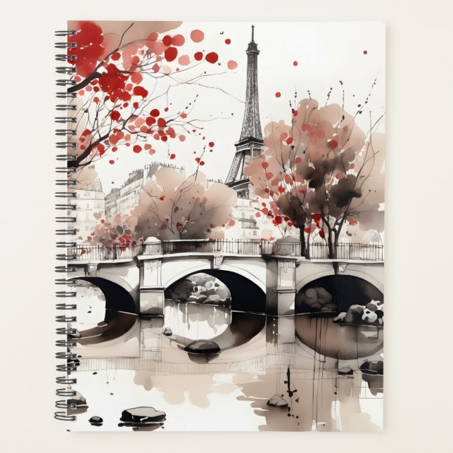 Watercolor Eiffel Tower Paris France Planner (Front)
