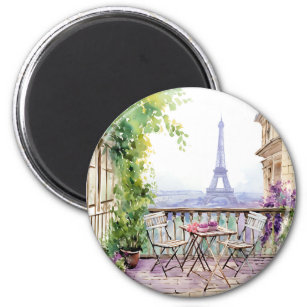 Watercolor Eiffel Tower Paris French Cafe Magnet