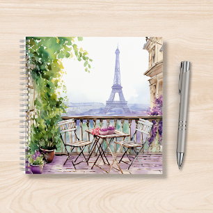Watercolor Eiffel Tower Paris French Cafe Notebook
