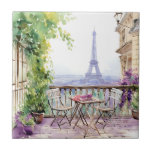 Watercolor Eiffel Tower Paris French Cafe Tile<br><div class="desc">Watercolor Eiffel Tower Paris French Cafe Decorative Tiles features a watercolor french cafe seating area with Paris and the Eiffel Tower in the background. Created by Evco Studio www.zazzle.com/store/evcostudio</div>