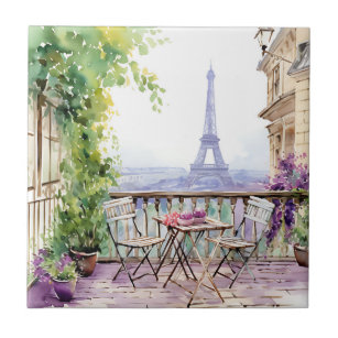Watercolor Eiffel Tower Paris French Cafe Tile