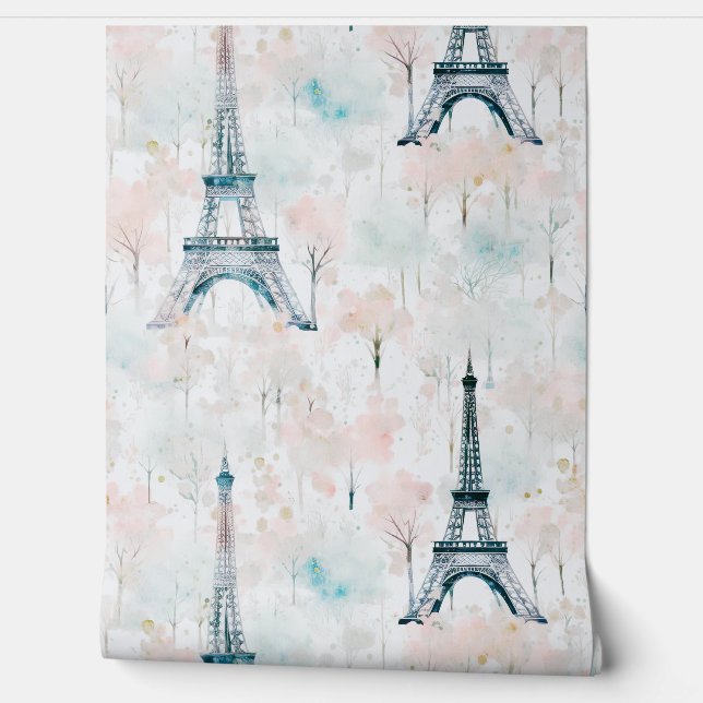 Watercolor Eiffel Tower Paris Pastel Wallpaper (Unrolling)