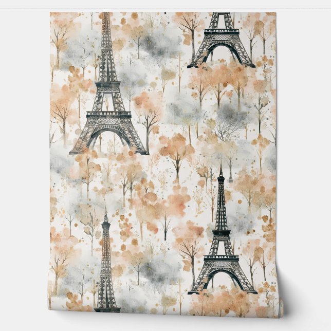 Watercolor Eiffel Tower Paris Wallpaper (Unrolling)