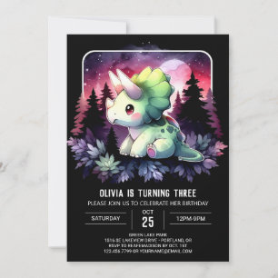 Watercolor Elegance Triceratops Birthday Invitation