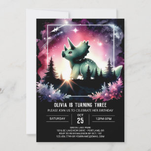 Watercolor Elegance Triceratops Birthday Invitation