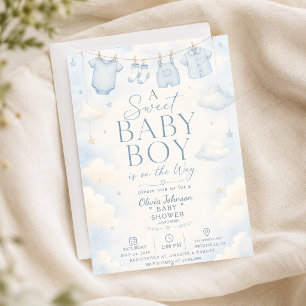 Watercolor Elegant Baby Boy Shower Blue Invitation