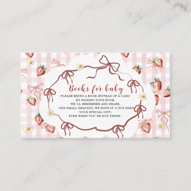 Watercolor elegant  baby shower  strawberry daisy  enclosure card (Front)