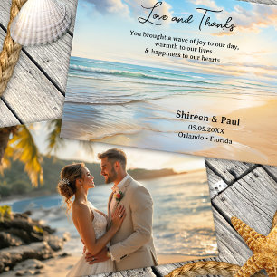 Watercolor Elegant Beach Wedding Photo  Thank You Card