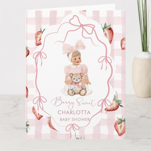 Watercolor  elegant Berry Sweet girl strawberry bi Card (Front)