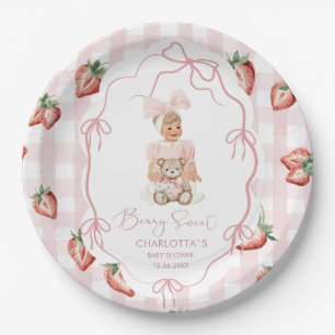 Watercolor elegant Berry Sweet girl strawberry bi Paper Plate