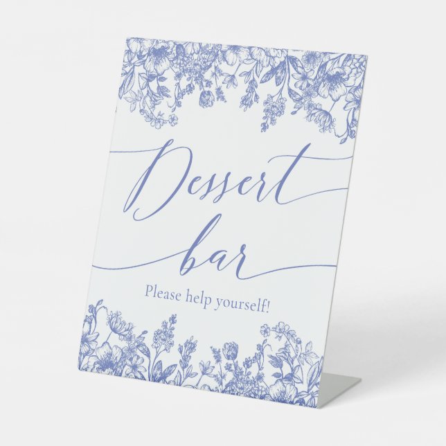 Watercolor Elegant Blue Floral Dessert Bar Sign (Front)
