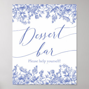 Watercolor Elegant Blue Floral Dessert Bar Sign