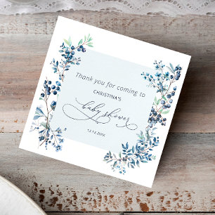 Watercolor Elegant Blueberries Baby Shower Napkins