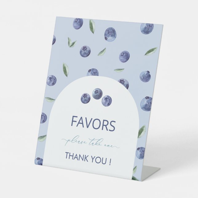 Watercolor Elegant Blueberry baby shower favours Pedestal Sign (Front)