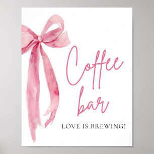 Watercolor Elegant Blush Pink Bow Coffee Bar Sign