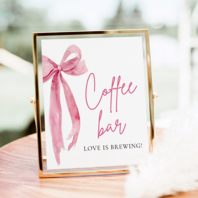 Watercolor Elegant Blush Pink Bow Coffee Bar Sign (Watercolor Elegant Blush Pink Bow Coffee Bar Sign)