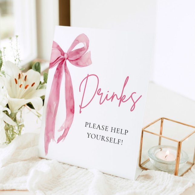 Watercolor Elegant Blush Pink Bow Drinks Sign (Watercolor Elegant Blush Pink Bow Drinks Sign)