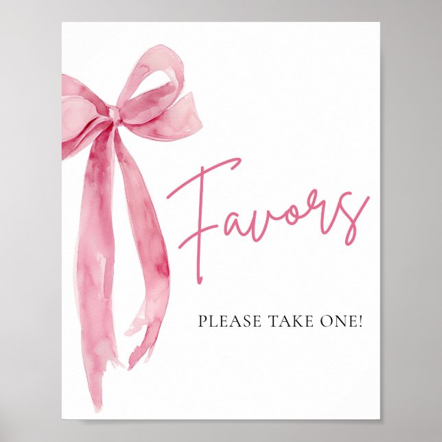 Watercolor Elegant Blush Pink Bow Favours Sign (Front)