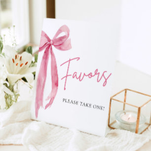 Watercolor Elegant Blush Pink Bow Favours Sign