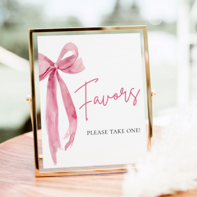 Watercolor Elegant Blush Pink Bow Favours Sign (Watercolor Elegant Blush Pink Bow Favors Sign)