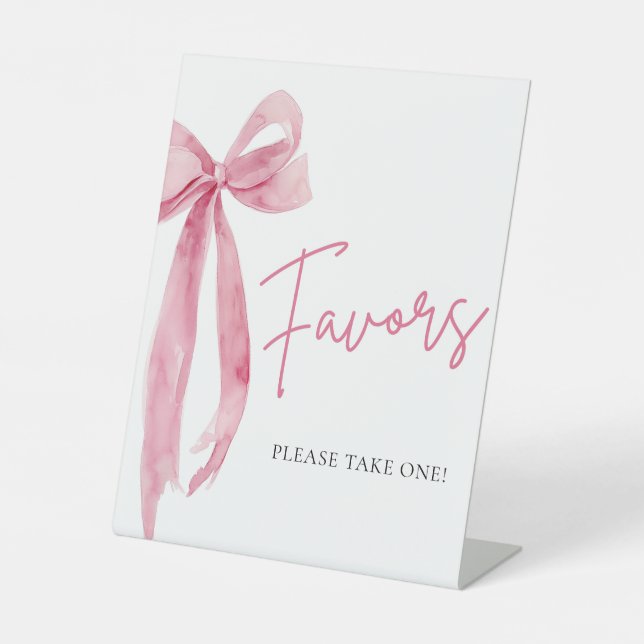 Watercolor Elegant Blush Pink Bow Favours Sign (Front)
