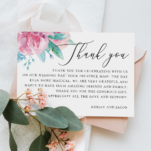 Watercolor elegant blush pink floral wedding thank you card