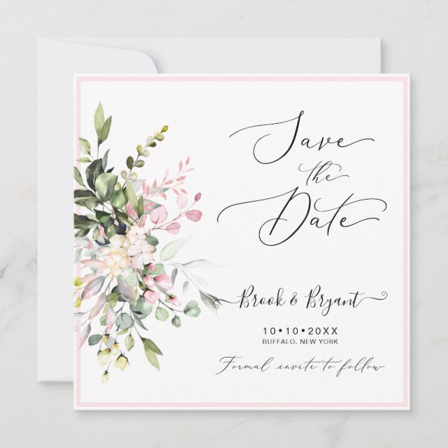 Watercolor Elegant Blush Pink Gum Eucalyptus Invitation (Front)