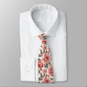 Watercolor Elegant Blush Pink Roses Wedding Tie